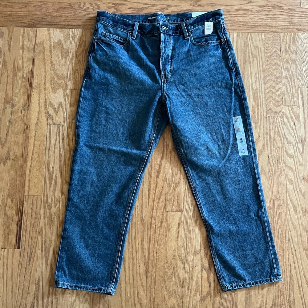 OldNavy High-Waisted Button-Fly Slouchy Straight Cropped Non-stretch Jeans sz12